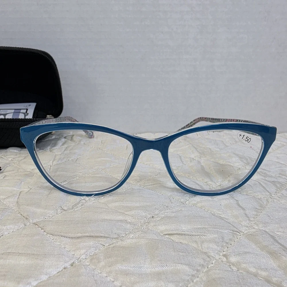 ProEyes Aries Progressive Multifocal Reading Glasses Cat Eye Blue Aztec Frame